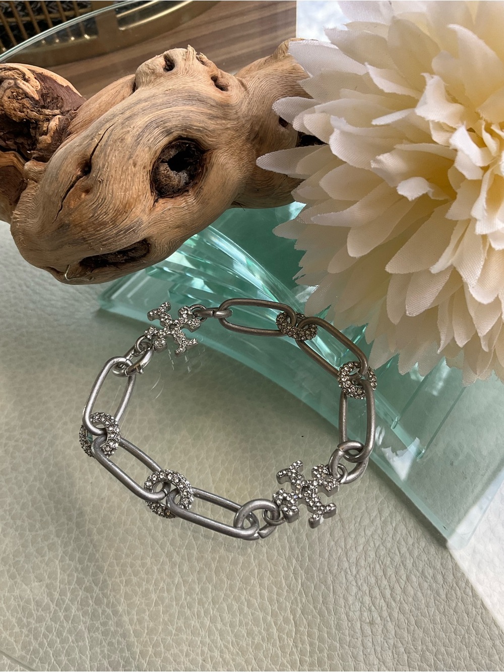 Tory Burch Silver Crystal Link Bracelet - Women Jewelry